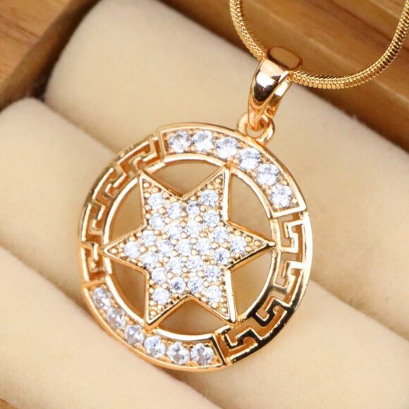 "Sparkling Starburst Circle Rose Gold Pendant, XPPT1317 - Picture 1 of 12